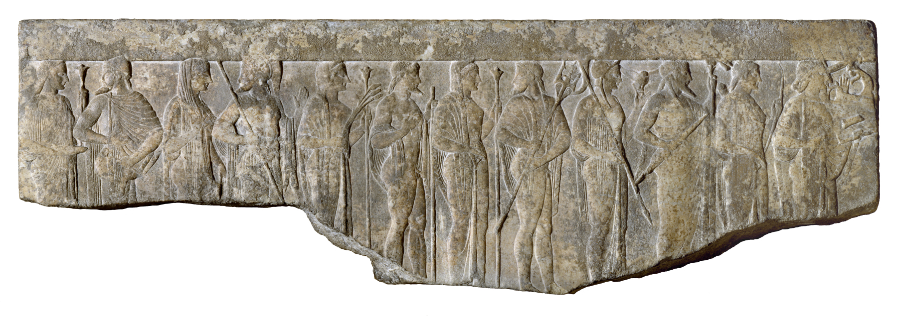 marble frieze from the 1st century that shows the 12 Olympian gods in a procession.