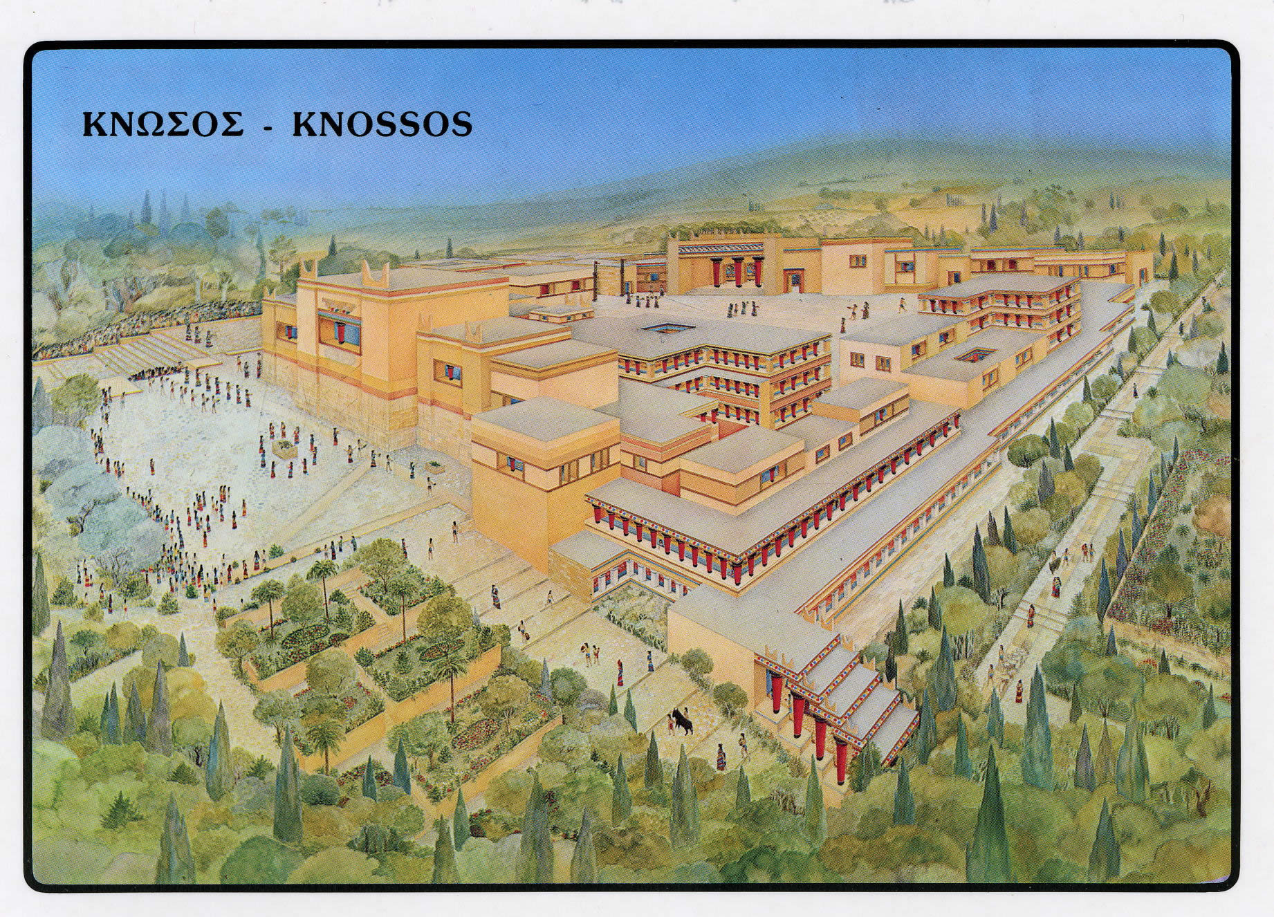This image shows a reconstruction of the Mycenean palace at Knossos.