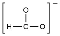 A Lewis structure shows a carbon atom single bonded to two oxygen atoms and a hydrogen atom. The structure is surrounded by brackets and there is a superscripted negative sign.