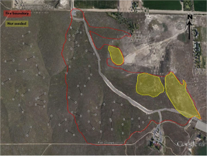 Figure 1: Study area, fire perimeter and transects sampled